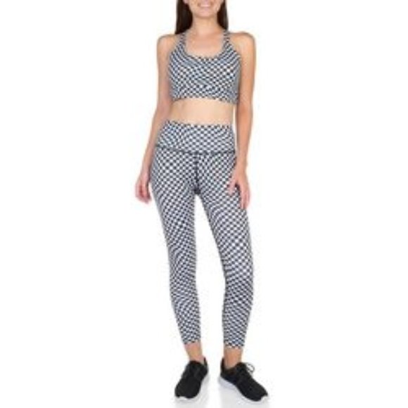 dyce active performance top & leggings checkered print  black/white juniors - Picture 2 of 2